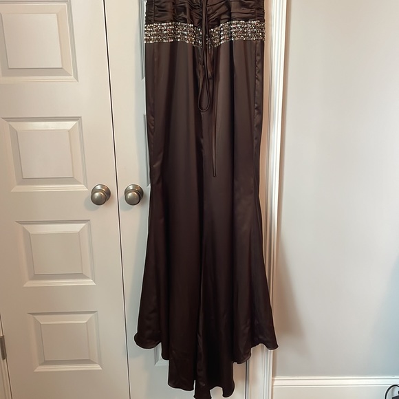 Kiss Kiss formal wear brown satin beaded, mermaid tail gown - Picture 6 of 7